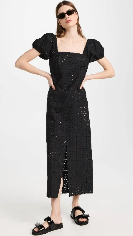 Unbeatable Deals Broderie Anglaise Midi Dress In Black Graceful Movement