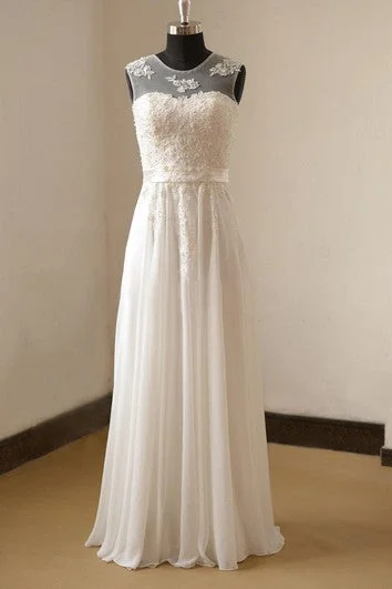 Seasonal Sale Jewel Neck Sleeveless A-Line Pleated Chiffon Dress With Lace Bodice Effortless Style