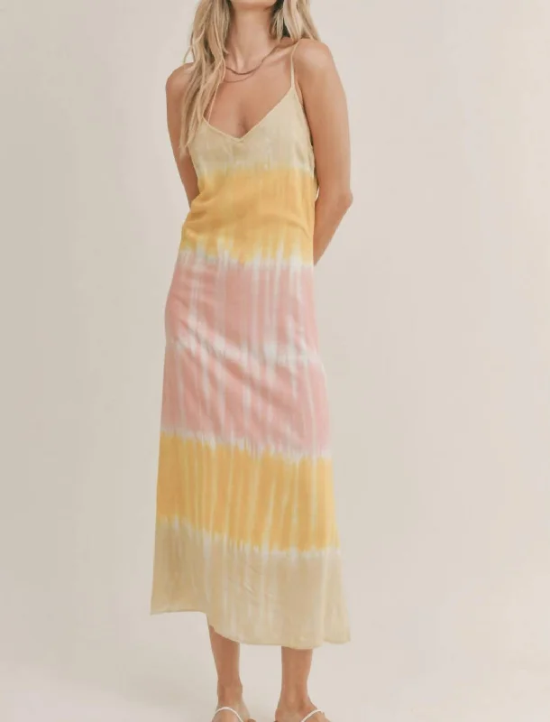 Chic Style, Always In Vogue Free Spirit Tie Dye Maxi Dress In Pink Multi Final Clearance