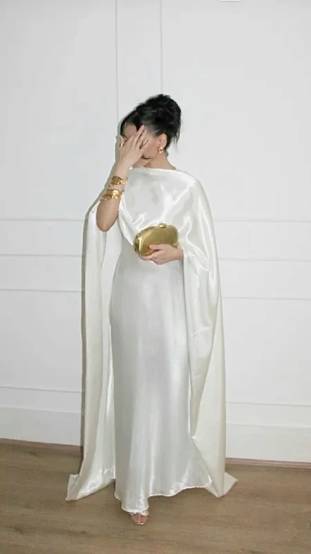 Seasonal Clearance Modest White Sheath Satin Long Formal Party Dress , D144 Artful Design