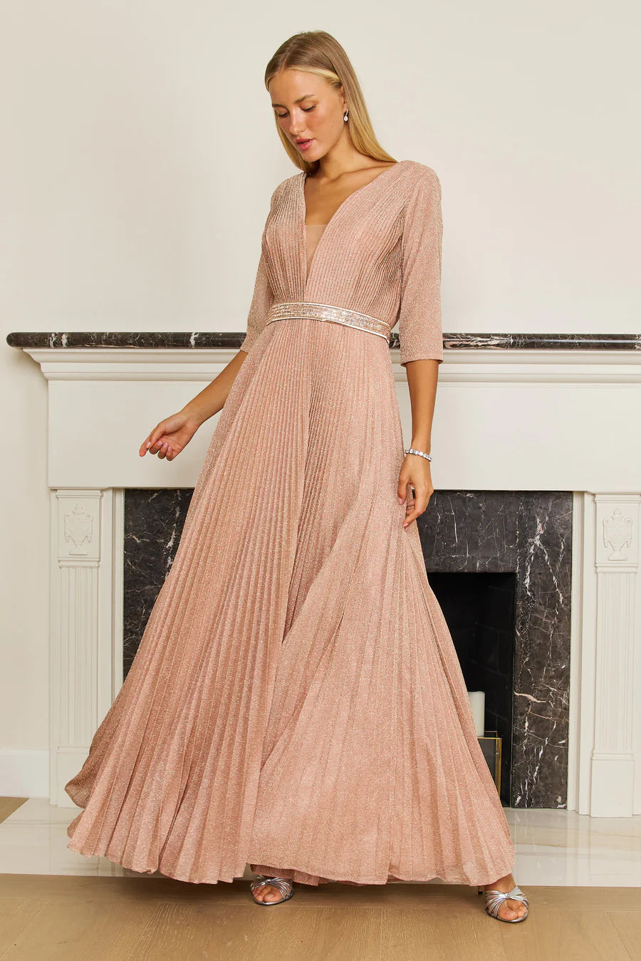 Sophisticated Street Style Offers Long Sleeve Formal Evening Dress Rose Gold Vintage Elegance
