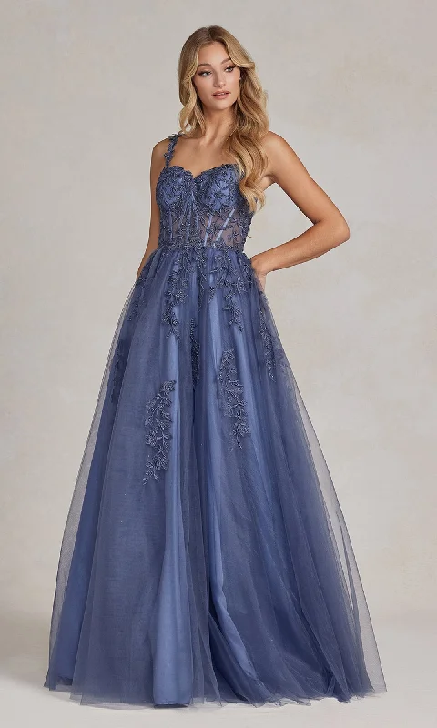 Seasonal Sale Sheer-Corset Steel Gray Ball Gown Feminine Flow