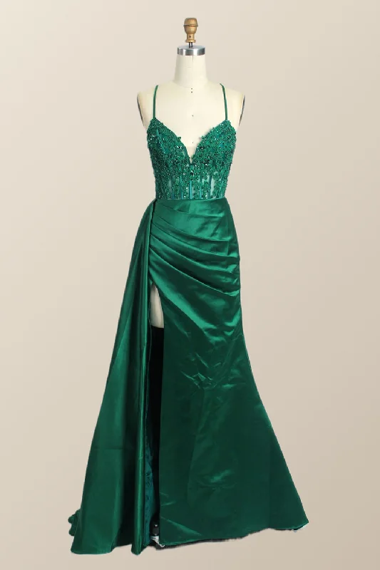 Trend Forward Threads Straps Red Lace and Satin Mermaid Formal Dress Luxe Layering