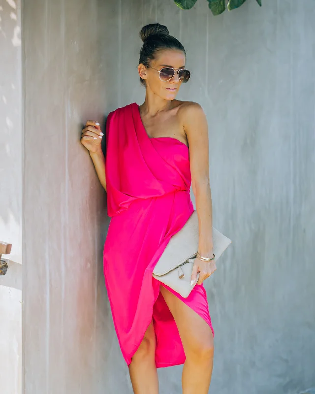 Summer Deals Brava Satin One Shoulder Drape Dress - Paradise Pink - FINAL SALE End - Of - Month Blowout
