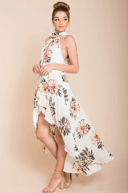 Stylish Looks Natalee Floral High to Low Dress White Modern Glamour