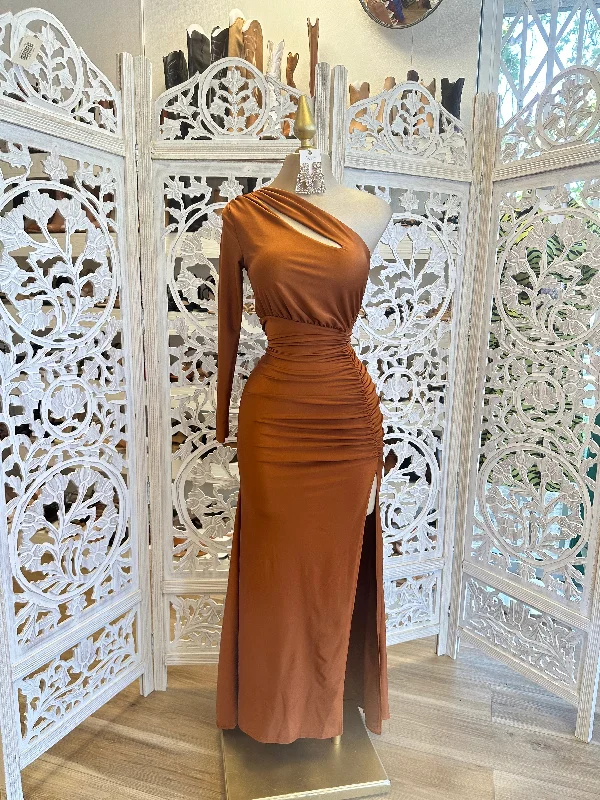 Clearance Sale, All Cheap Copper One Sleeve Cutout Dress