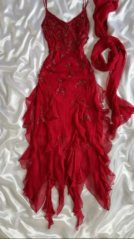 Crazy Discounts, Hurry Up Red Chiffon Beaded Long Party Evening Gown Formal Prom Dress Y7528 Grab Romantic Date - Night Styles Now