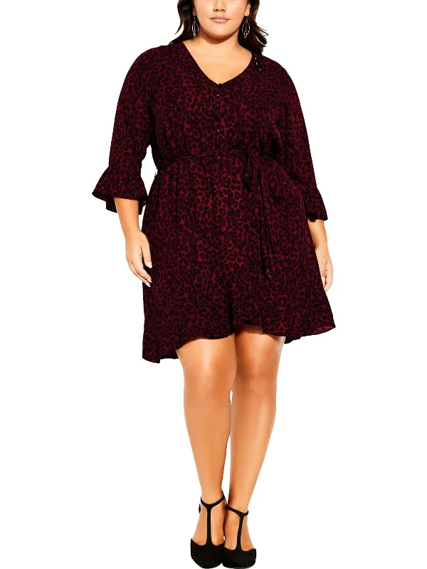 Fashion Essentials Plus Natasha Womens Animal Print Above Knee Mini Dress