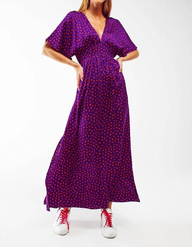 Relaxed Style Deals Polka Dot Maxi Dress In Purple Sleek Design