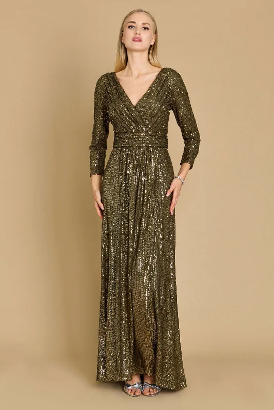 Feminine Style Promotions Long Sleeve Sequin Formal Hand Beaded Dress Olive Refined Simplicity