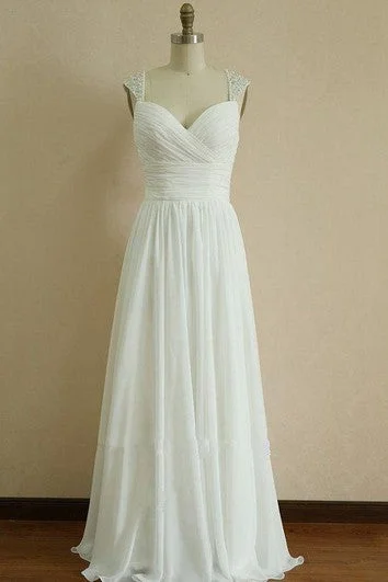 Mega Sales Floor-Length Straps Sweetheart Beading Appliques Ruffles Straps Chiffon Lace Dress Holiday Sale