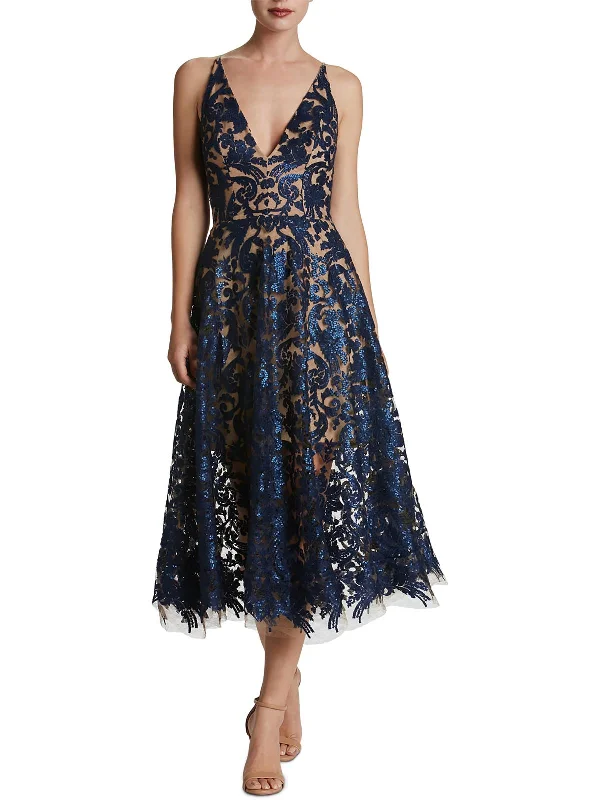 Urban Elegance Deals Blair Womens Lace Sequined Midi Dress Feminine Soft - Hued Look
