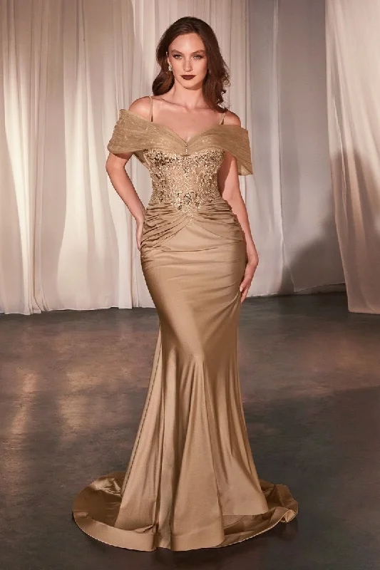 Seasonal Fashion Fitted Applique Satin Corset Gown by Ladivine CD798 - Outlet Contemporary Chic