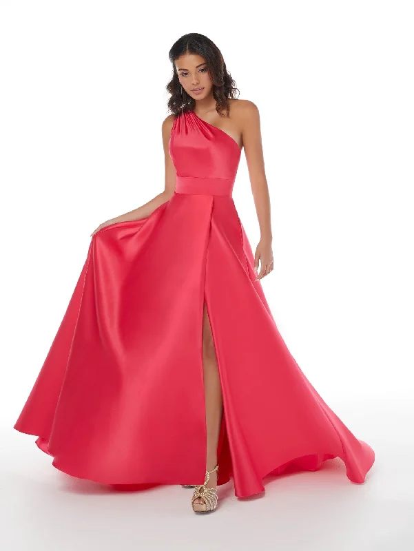 Daring Fashion Promotions Satin One Shoulder A-line Slit Gown by Studio 17 12861 Limited - Time Bundle