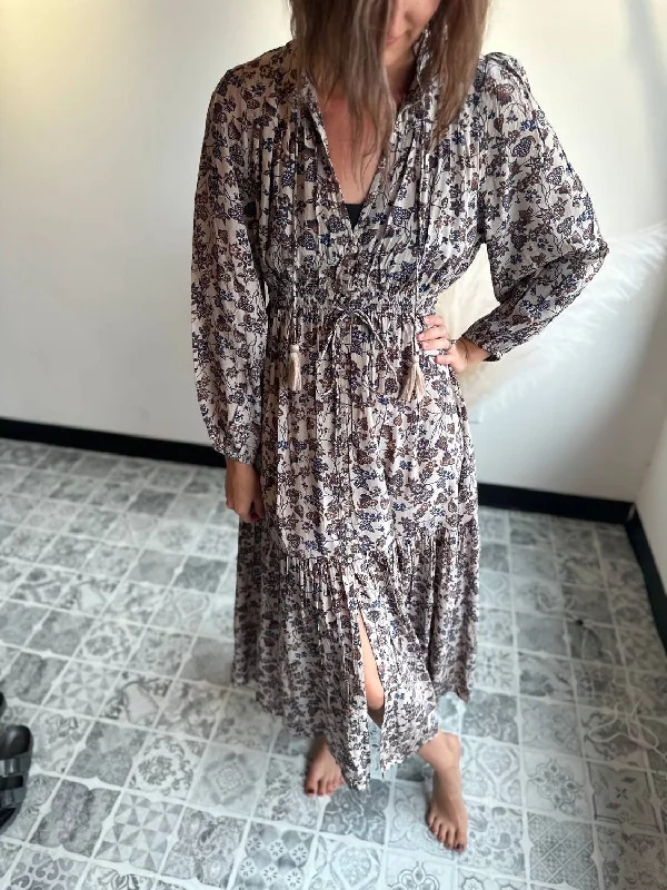 Contemporary Casual Deals Napa Longsleeve Maxi Dress In Multi Subtle Sophistication