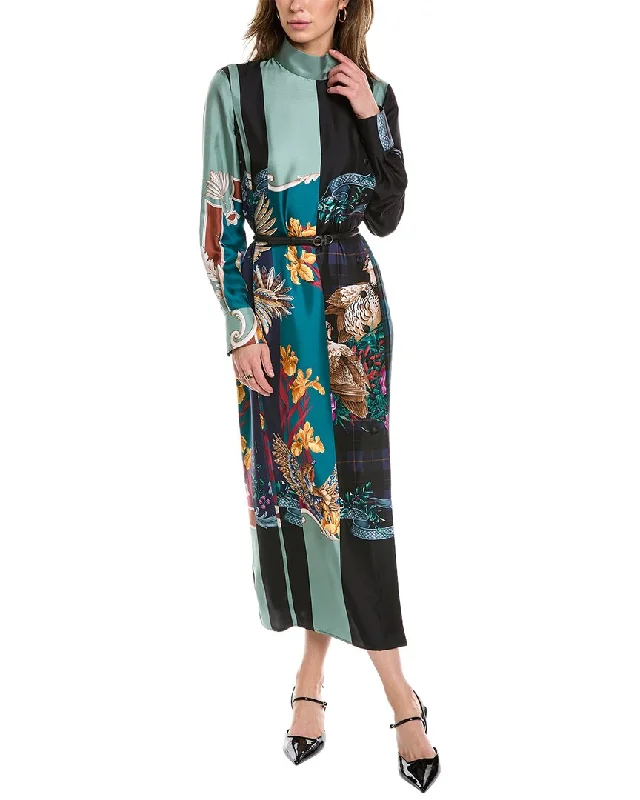 Fashion-Forward Offers Ferragamo Mandarin Collar Silk Maxi Dress Flash Sale