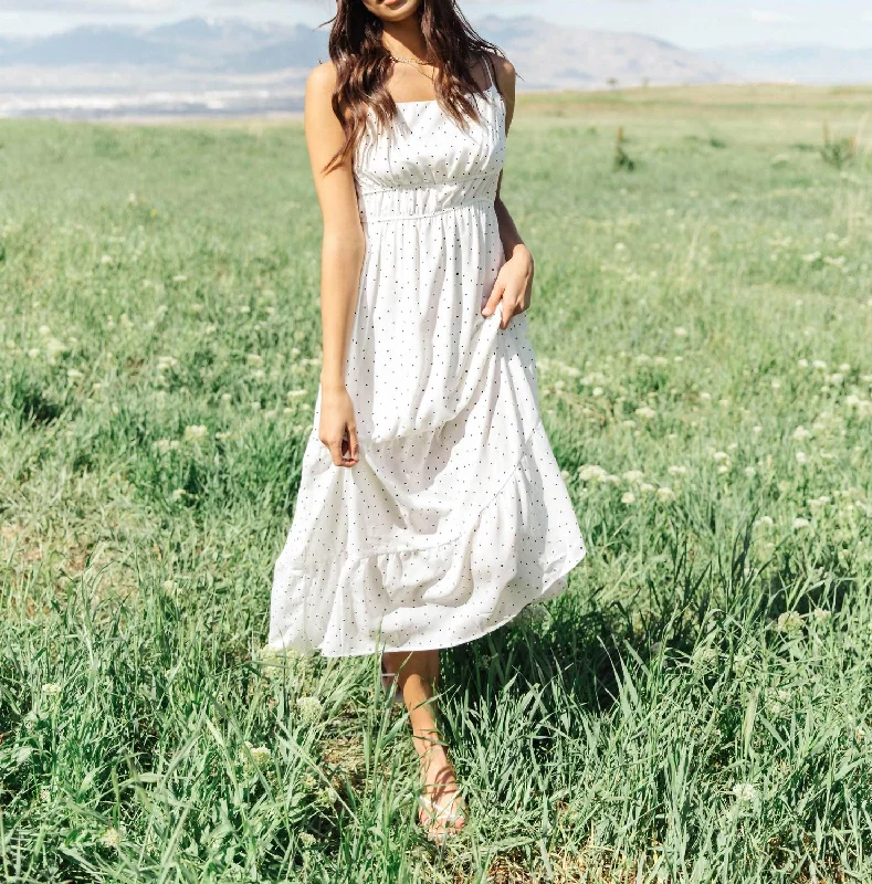 Hot Trends Tiered Polka Dot Midi Dress In White Rustic Countryside Charm Look