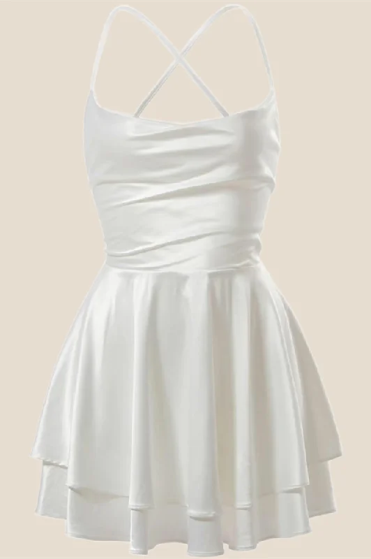 Chic & Cozy Collection Straps White Satin A-line Short Homecoming Dress Chic Allure