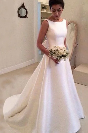 Affordable Trendy Fashion Graceful Bateau Neckline Sleeveless A-line Satin Gown With Deep V-back Limited - Time Bundle