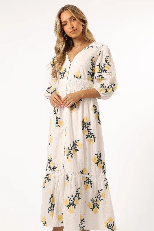 Hot Trends Christie Maxi Dress - White Yellow Floral Classic Charm