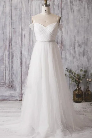 Seasonal Clearance A-Line Pleated Tulle Dress With Crisscross Bodice and Spaghetti Straps Contemporary Elegance