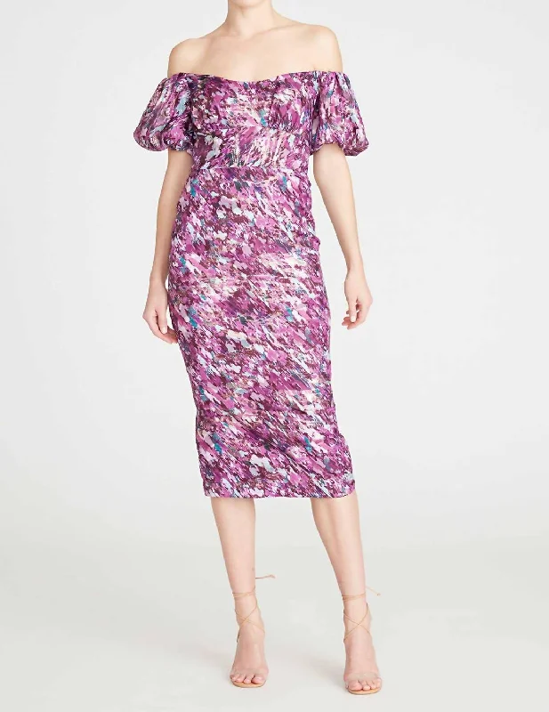 Best Sellers Off The Shoulder Midi Dress In Painted Blur Lightweight Fabric