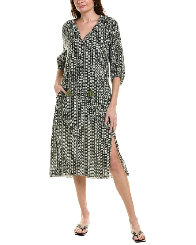 Relaxed Style Johnny Was Split Ruffle Neck Midi Dress Final Clearance