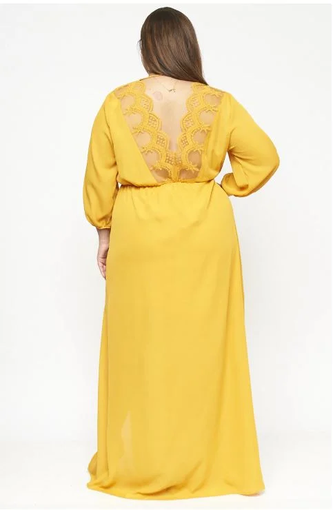 Women's Work Apparel Mid Season Sale Mustard Yellow Chiffon Plus Size Maxi Dress