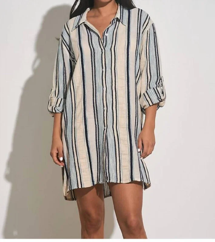 Flash Sale Now Button Front Mini Dress In Natural Blue