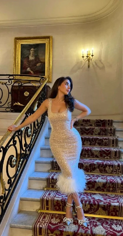 Shop Sales Elegant Shimmer Sequins Evening Gown With Feathers,Sheath Prom Dress Y7700 Effortless Style
