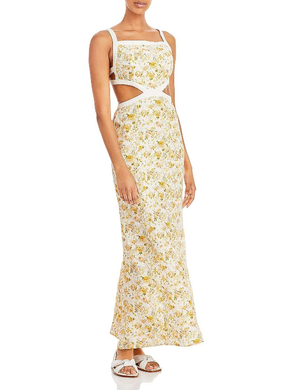 Quick Grab Deals Womens Linen Cutout Maxi Dress Hollywood Glam Award - Show Style