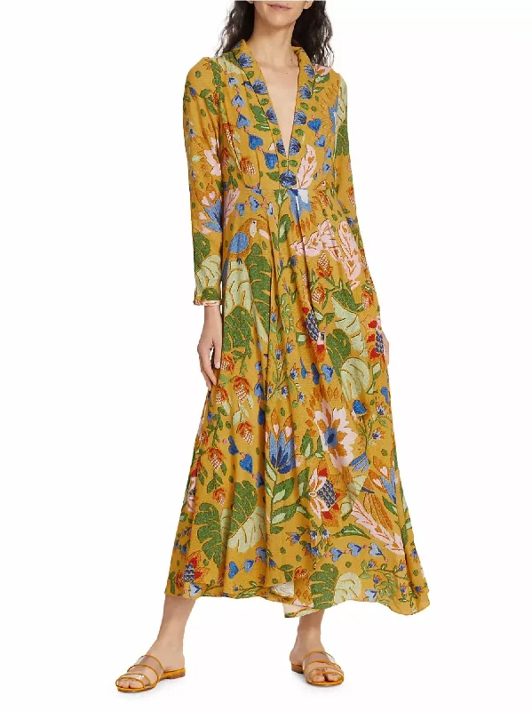 Fashion Forward, Function First Summer Garden Plunge Neckline Maxi Dress In Yellow Hollywood Glam Award - Show Style