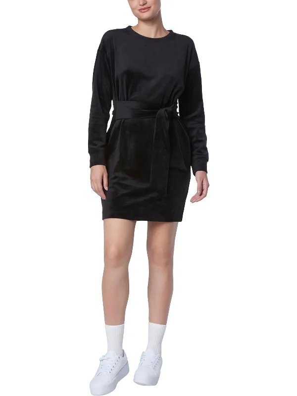 Discover Promotions Womens Velvet Tie Waist Mini Dress