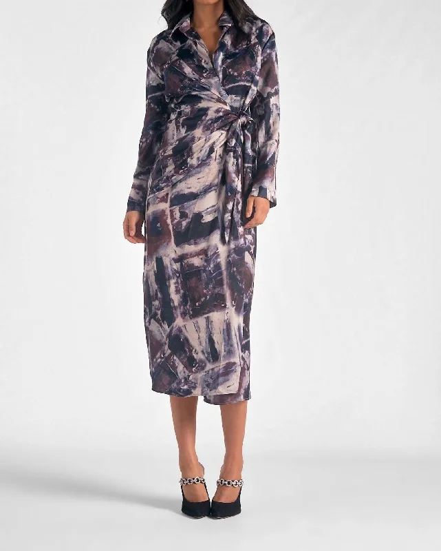 Polished Style Deals Long Sleeve Wrap Dress In Blue Marble Print Everyday Glamour