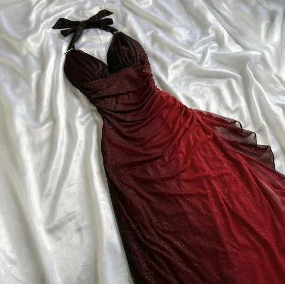 Trendy Pulse Sexy Halter Ombre Red V Neck Chiffon Long Prom Dress Party Evening Gown Y7485 Flash Deals