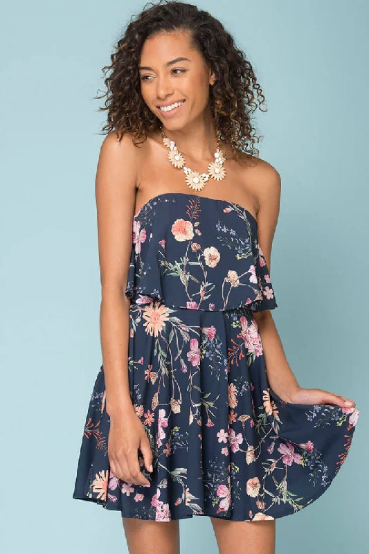 Fashionista Favorites Jemma Floral Going Out Dress Navy Flash Sale