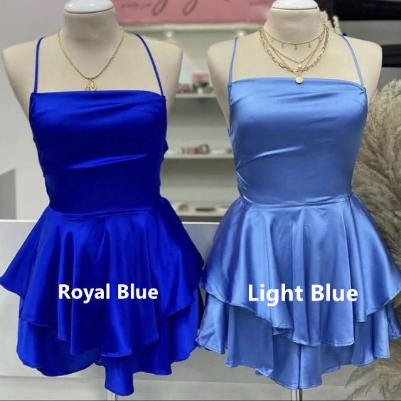 Massive Selection Sale Royal Blue Straps A-Line Satin Simple Homecoming Dress Mini Birthday Outfits, D162 Bold Patterns