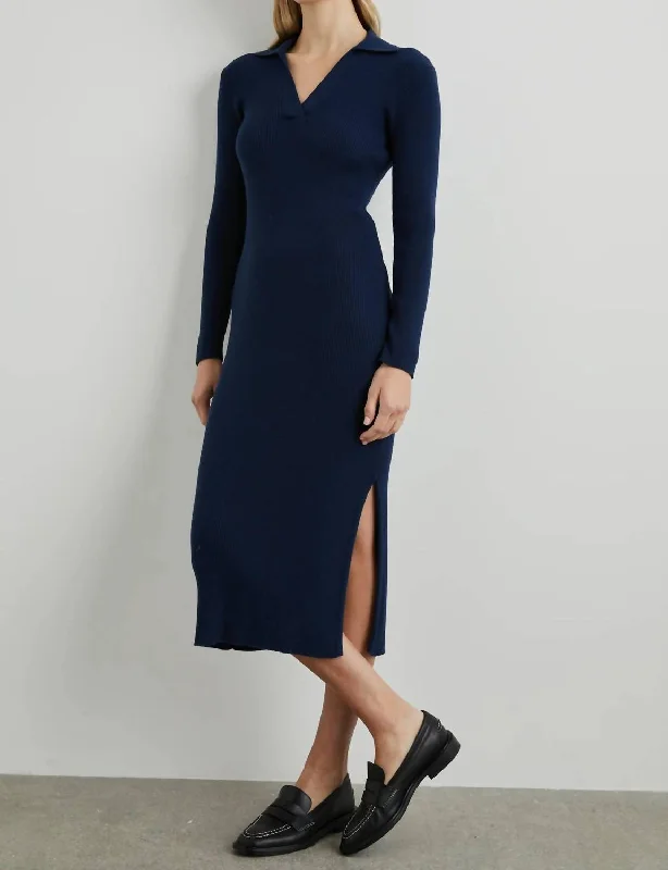 Discover Now Luciana Midi Dress In Navy Contemporary Elegance