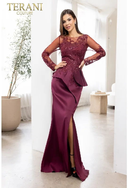 Top Deals Terani Couture 231M0482 Long Sleeve Mother of the Bride Formal Dress Sleek Design