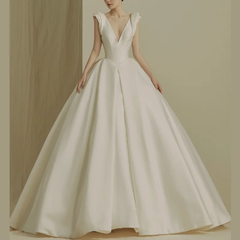 Catch Every Fashion Trend A-line Wedding Dresses with Double Deep V-neck for Brides Grab Romantic Date - Night Styles Now