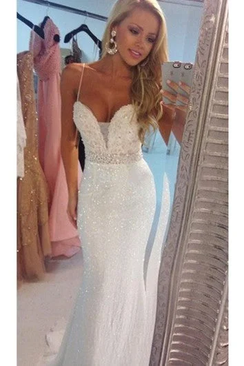 Limited Time Flash Sale Delicate Beadings Sequins Mermaid Wedding Dress Spaghetti Strap Final Clearance