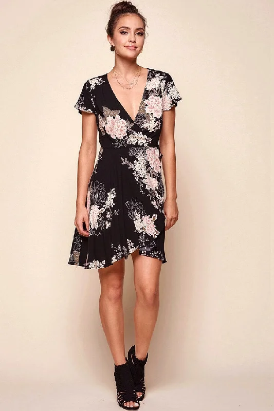Chic Style, Always In Vogue Gloria Elegant Floral Mini Dress Black Coastal Beach - Inspired Style
