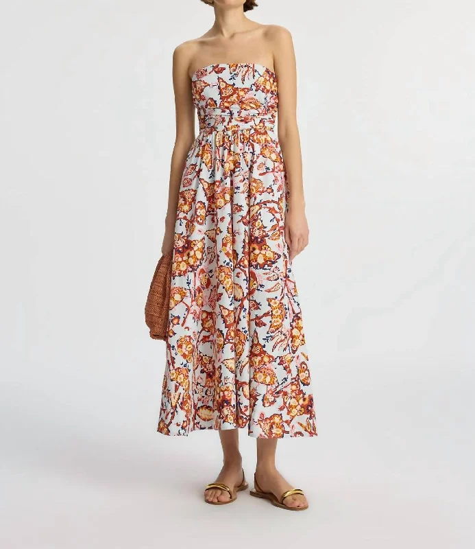 Edgy Fashion Deals Tate Strapless Midi Dress In Acqua Multi Romantic Flair