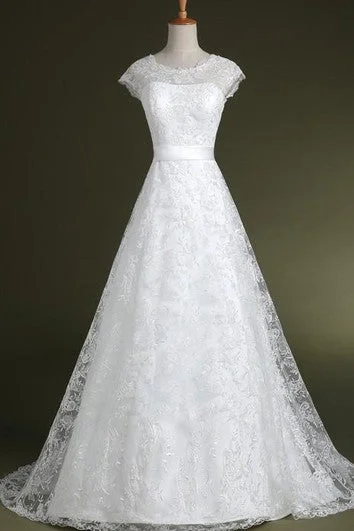Quick Grab Deals A-Line Floor-Length Appliques Zipper Back Lace Dress Feminine Soft - Hued Look