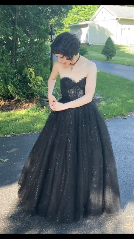 Chic Trend Collection Glitter Black Sweetheart A-line Prom Dress,Black Evening Gown Y7356 Soft Textures