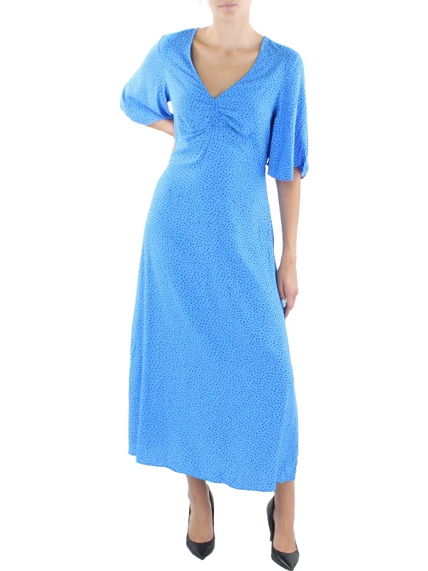 Fashion Sale Womens Ruched V-neck Midi Dress Vintage Charm
