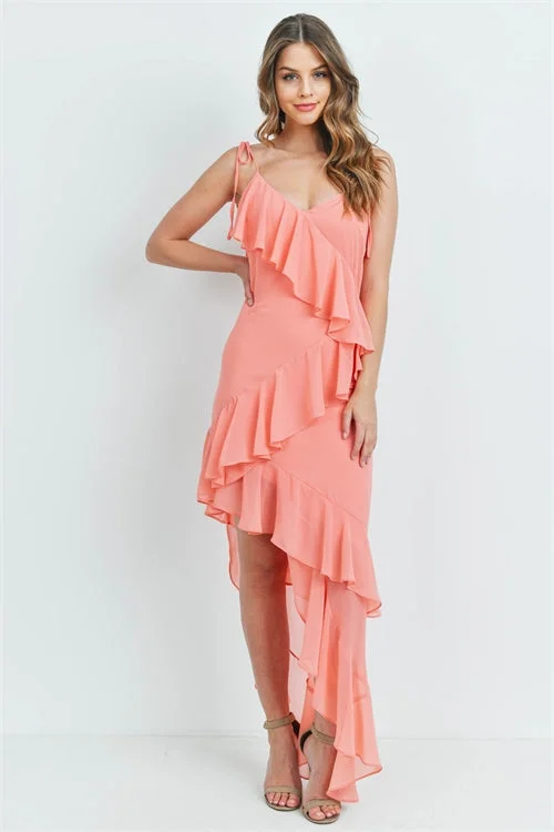 Women's Plus-Size Garments Boho - Chic Festival - Ready Style Coral Pink Asymmetrical Hem Maxi Dress Women's Plus-Size Garments Boho - Chic Festival - Ready Style Coral Pink Asymmetrical Hem Maxi Dress