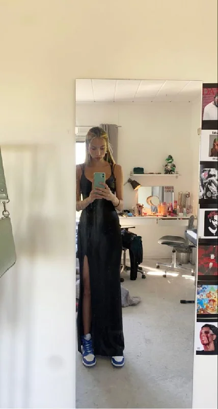 Enjoy Discount Elegant Black Long Prom Dress With Split,Black Evening Gown  Y7250 Alluring Design