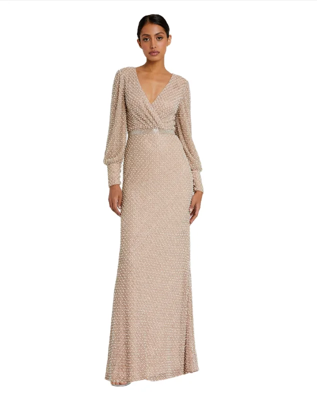 Fashion Sale Mac Duggal 10062 Long Sleeve Beaded Formal Evening Dress Refined Simplicity