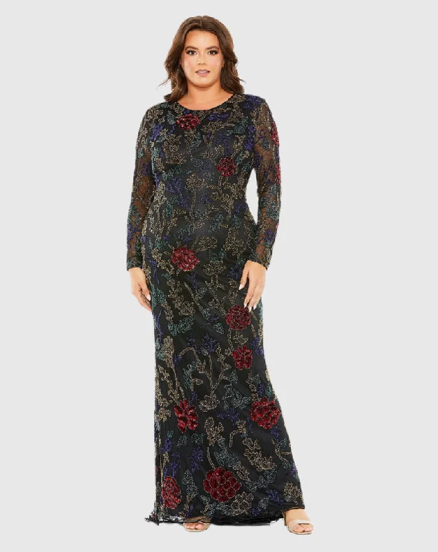 Hot Styles Mac Duggal 5942 Long Sleeve Plus Size Formal Beaded Evening Dress Luxe Layering